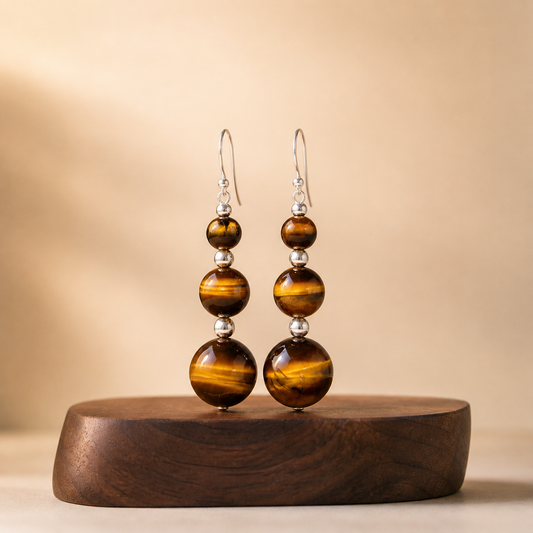 Boucles d'oreilles Œil de Tigre Pierres Énergétiques — vue d'ambiance du bijou