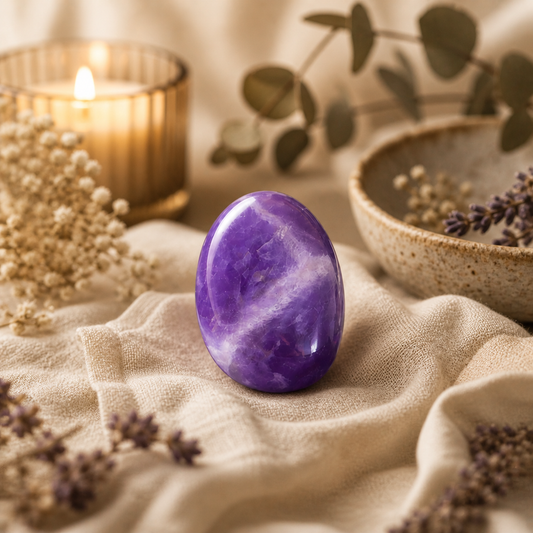 Améthyste naturelle polie 83g aux teintes violet profond et lavande