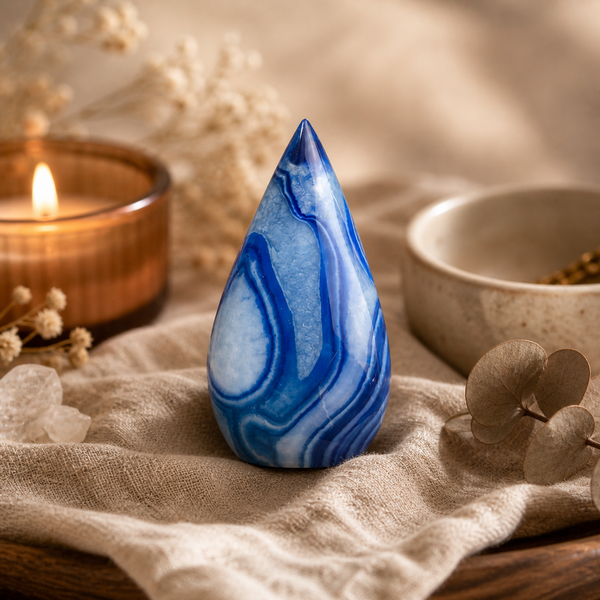 Agate Bleue Pierres Énergétiques — détail des vagues bleu-gris naturelles