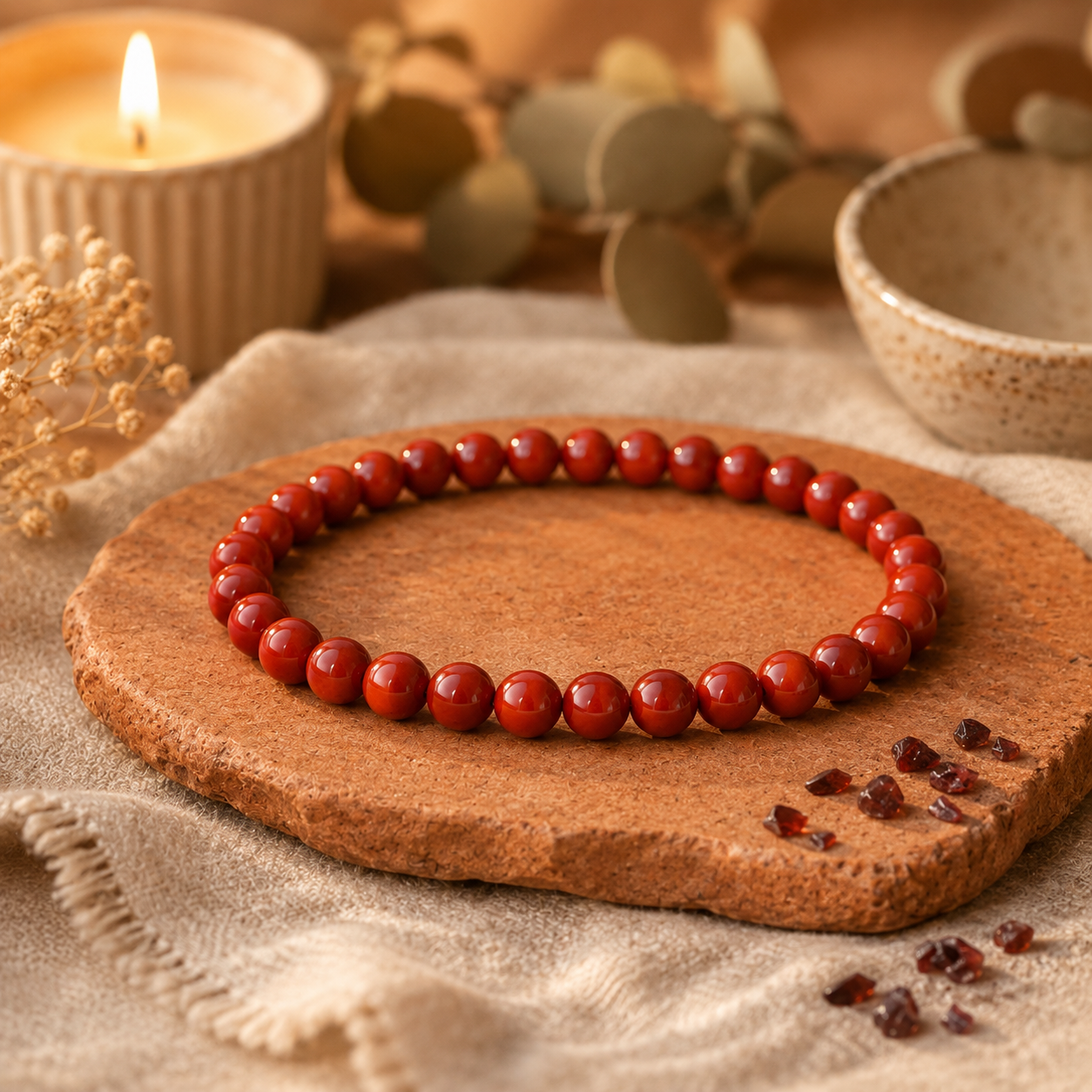 Bracelet Jaspe Rouge Pierres Énergétiques — détail des perles rouges