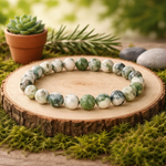 Bracelet en Agate Arbre naturelle 25g aux perles blanc crème et vert mousse