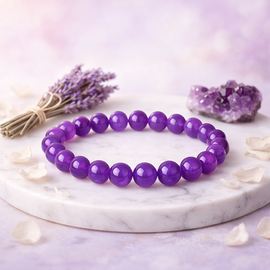 Bracelet en Améthyste naturelle 25g aux perles violet intense