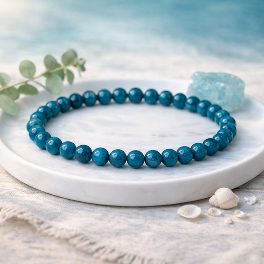 Bracelet en Apatite Bleue naturelle 25g aux perles bleu pétrole profond