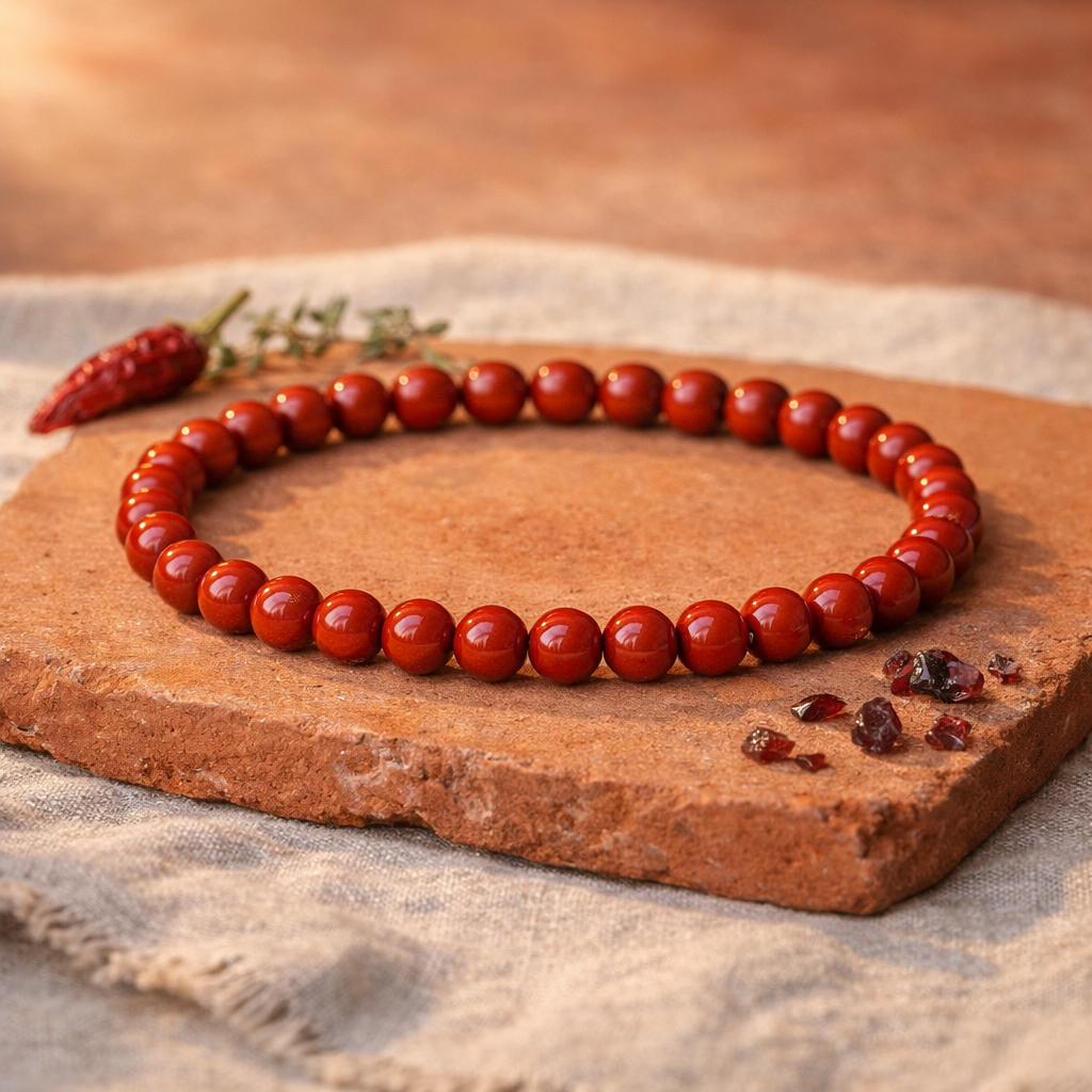 Bracelet en Jaspe Rouge naturel 25g aux perles rouge vif et brillantes