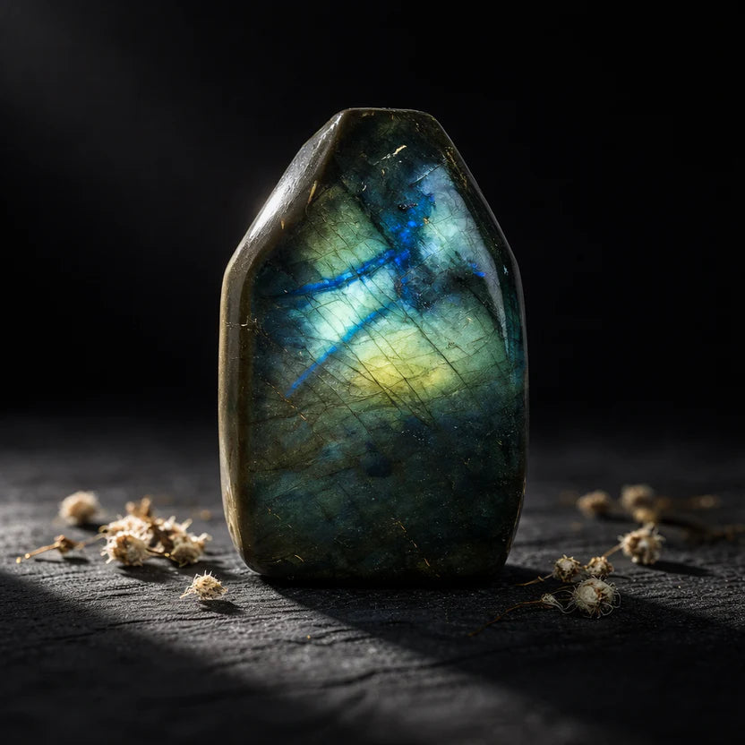 Labradorite polie 800g Pierres Énergétiques — grande pièce aux reflets bleutés