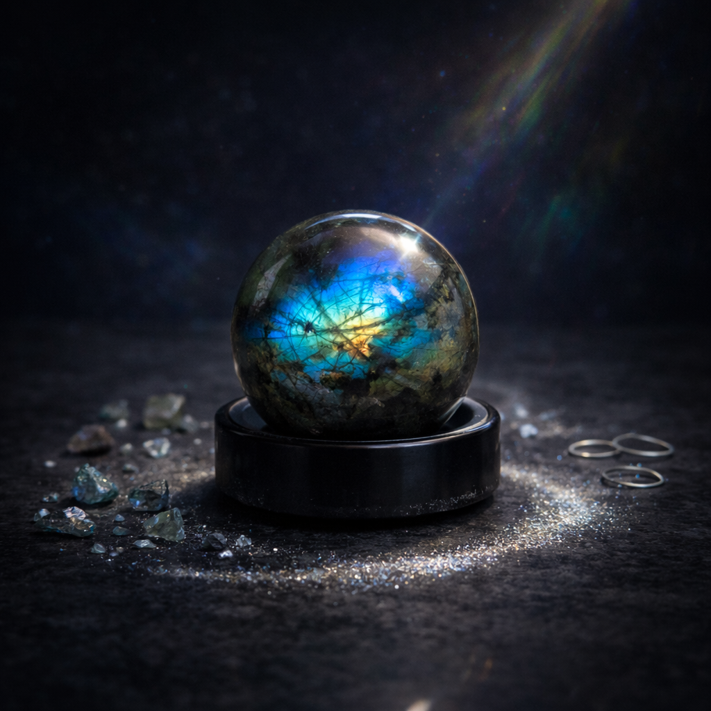 Sphère de Labradorite naturelle 55g aux reflets bleu électrique et turquoise