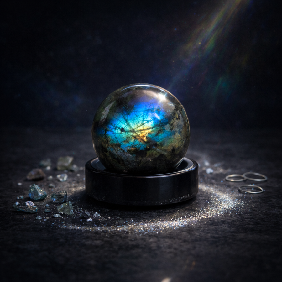 Sphère de Labradorite naturelle 55g aux reflets bleu électrique et turquoise