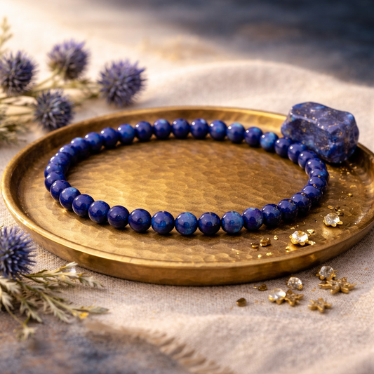 Bracelet en Lapis Lazuli naturel 5g aux perles bleu intense parsemées d'inclusions dorées