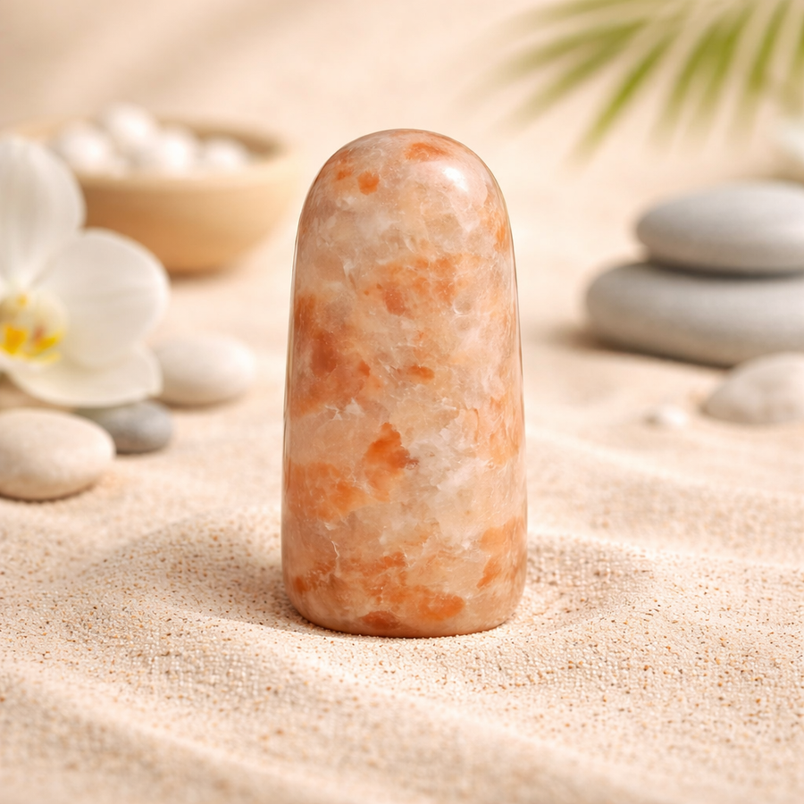 Pierre de Soleil naturelle polie 150g aux reflets dorés scintillants — pierre de joie et d'énergie solaire en lithothérapie