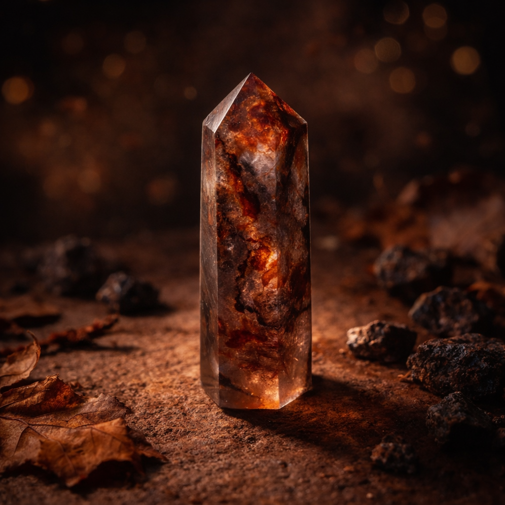 Tour de Quartz Hématoïde naturel 80g aux inclusions rouge-orangé — pierre de vitalité et de transformation en lithothérapie