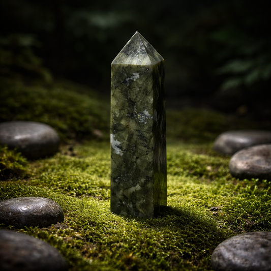Tour de Serpentine naturelle 62g aux reflets vert olive satéinés — pierre de guérison et de transformation en lithothérapie