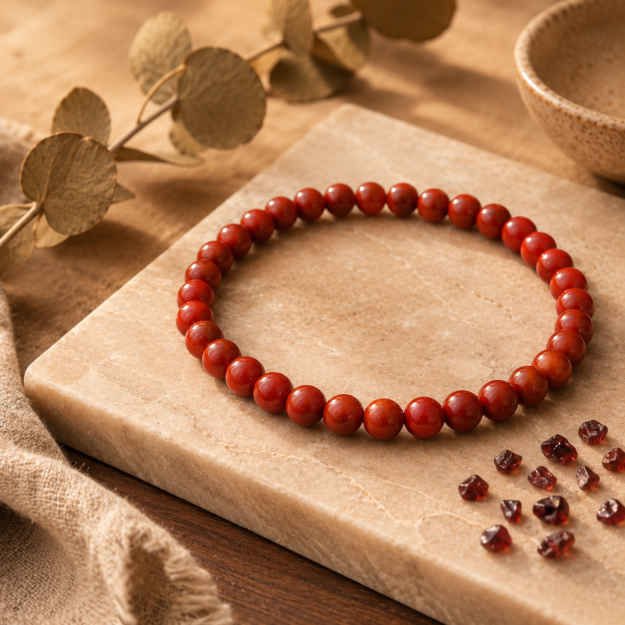 Bracelet Jaspe Rouge 25g — présentation des perles en lithothérapie