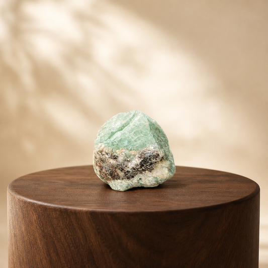 Amazonite brute naturelle — détail des nuances vert turquoise et filons blancs