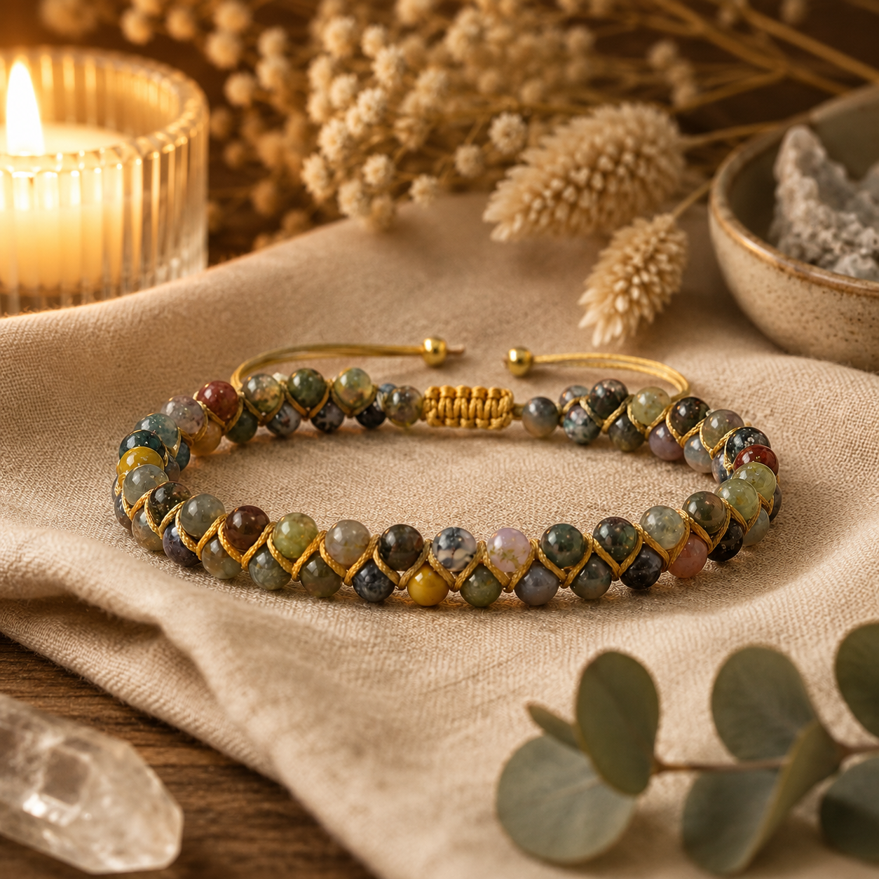 Bracelet Agate Indienne Pierres Énergétiques — détail des perles multicolores