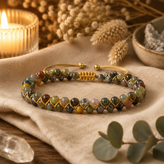 Bracelet Agate Indienne Pierres Énergétiques — détail des perles multicolores