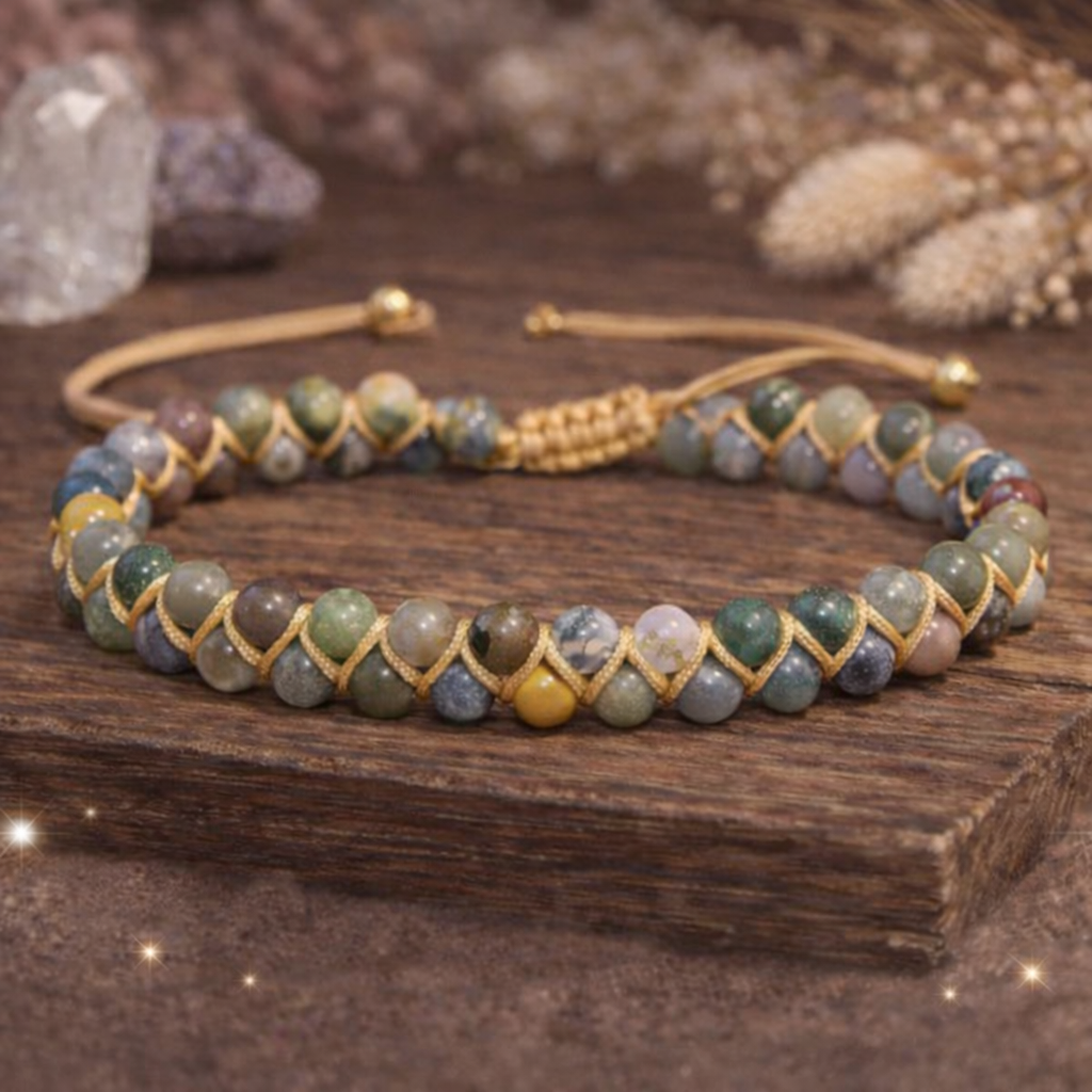 Bracelet en Agate Indienne naturelle 6g aux teintes multicolores sur cordon doré