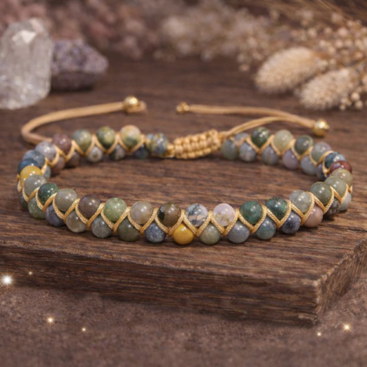Bracelet en Agate Indienne naturelle 6g aux teintes multicolores sur cordon doré