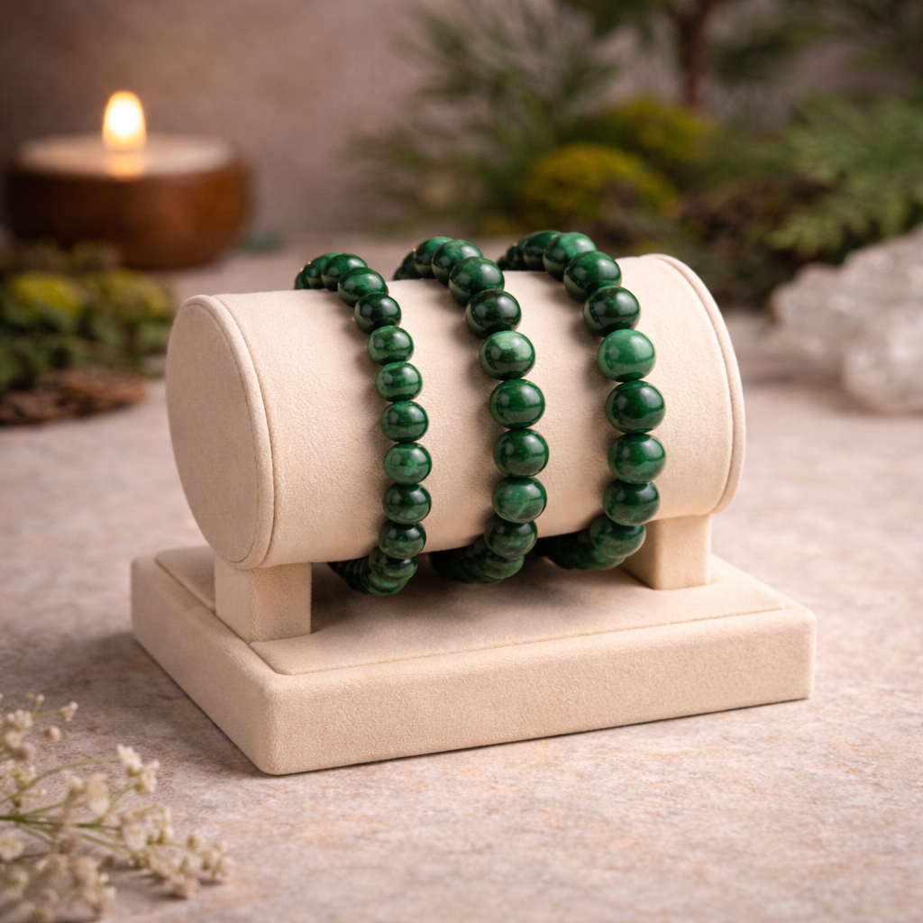 Lot de 3 bracelets en Malachite naturelle 47g aux perles vert profond aux motifs tourbillonnants